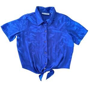 Vintage Christie Brooks Blue Satin Cropped Blouse Size Girls’ 14 Women’s XS